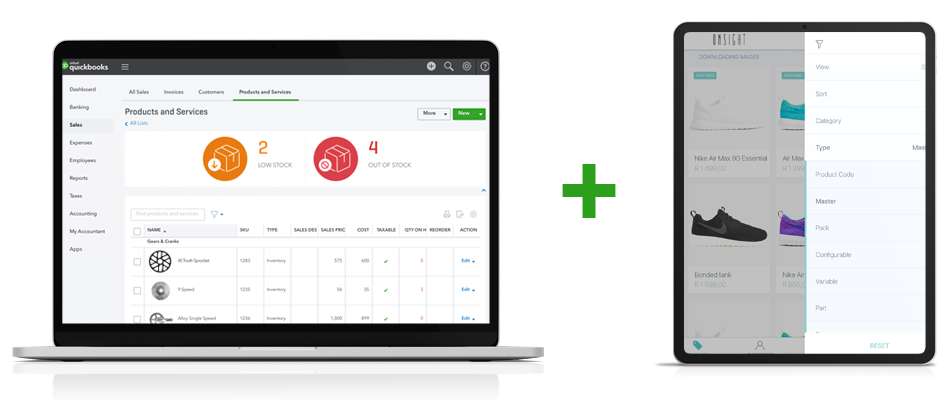 Onsight and QuickBooks screens