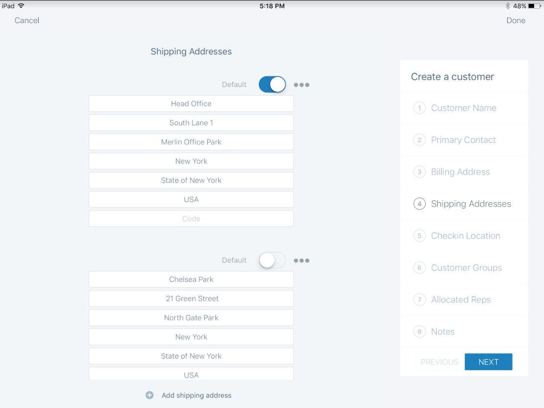 Apps - How can I add multiple shipping addresses to a customer